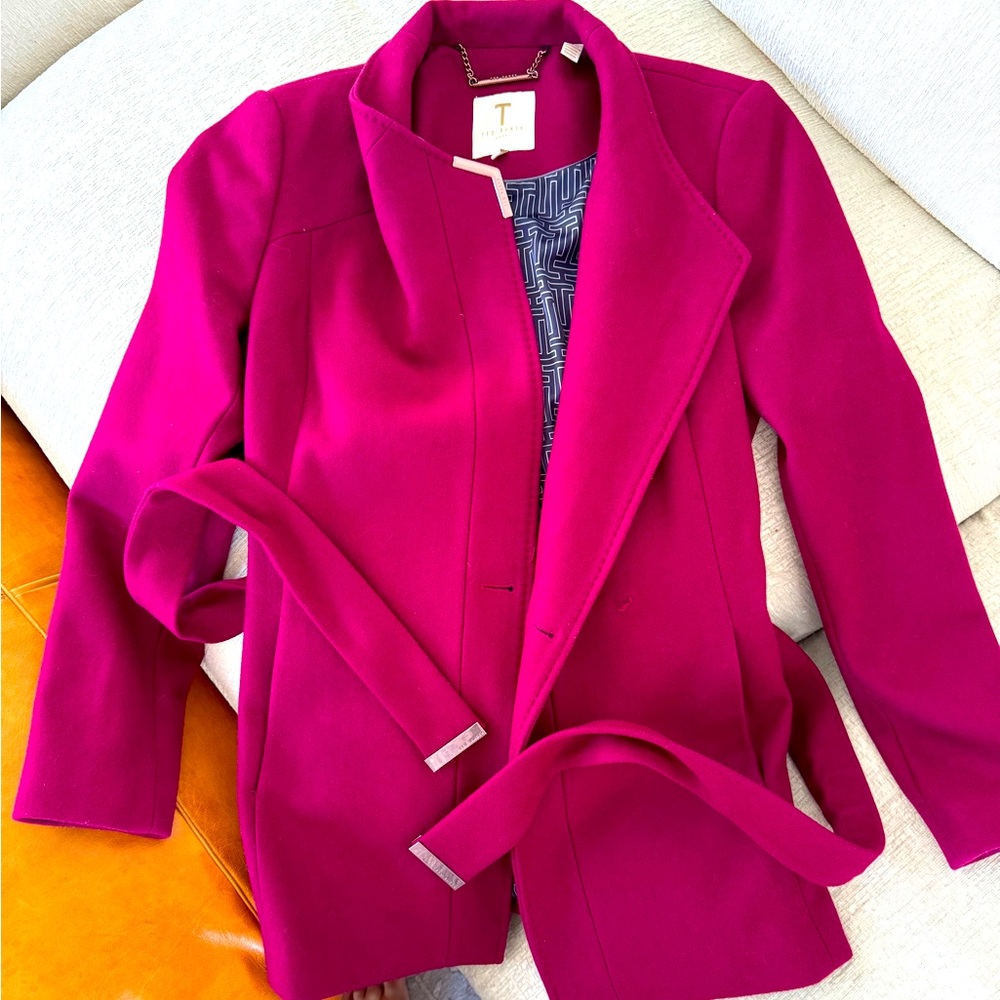 Ted Baker Purple Belted Wool Short Coat with full lining Size 0